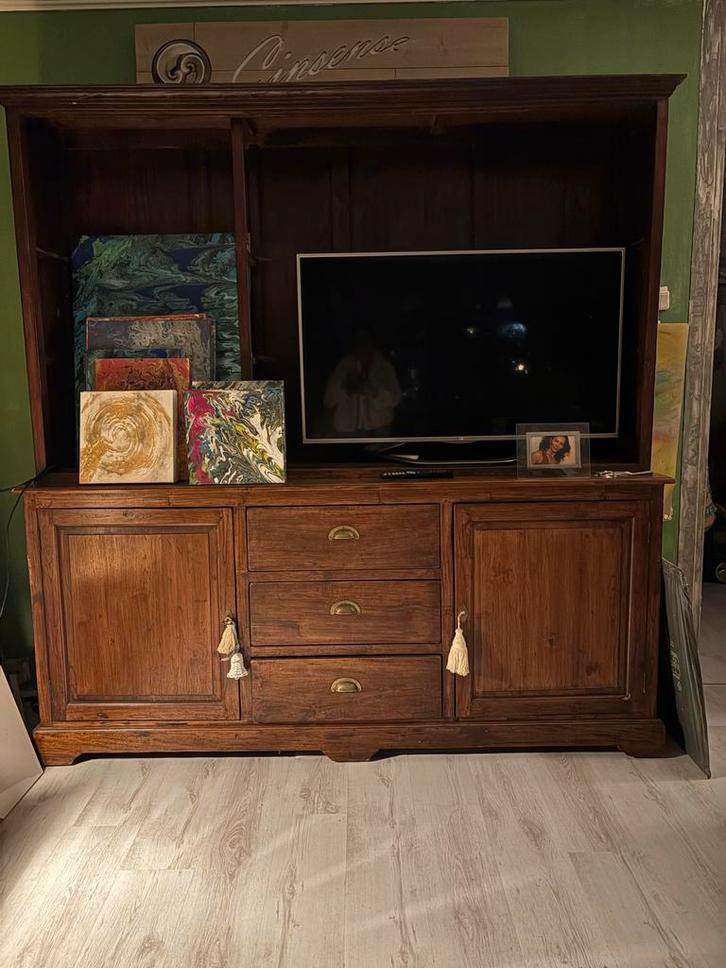 Koloniale Teak Buffetkast - 205x210cm, Huis en Inrichting, Kasten | Dressoirs, Gebruikt, 200 cm of meer, 50 tot 75 cm, Met lade(s)