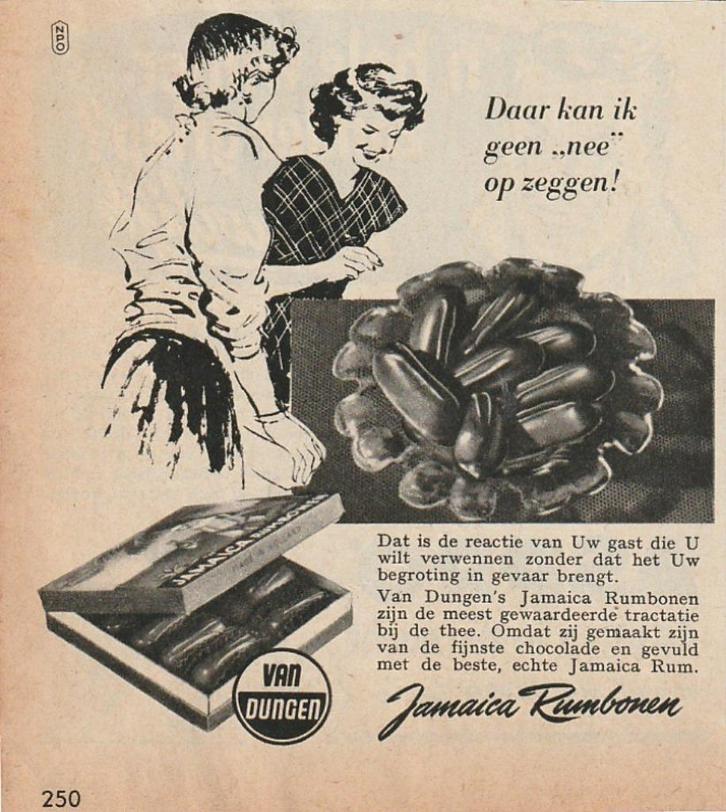 Retro reclame 1952 Van Dungen chocolade Jamaica bonen, Verzamelen, Retro, Overige typen, Verzenden