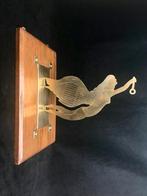 Messing  Wanddecoratie Engel op eikenhout ., Antiek en Kunst, Antiek | Koper en Brons, Ophalen of Verzenden, Koper