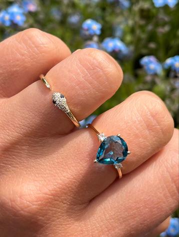 14k Gouden Topaas & Diamant Ringenset – Nieuw beschikbaar voor biedingen