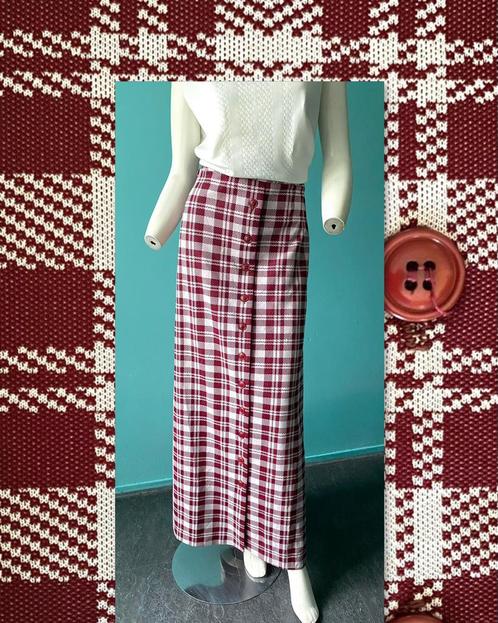 Vintage originele jaren 70 maxi-rok geruit maat 40, Kleding | Dames, Rokken, Gedragen, Maat 38/40 (M), Rood, Onder de knie, Verzenden