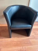 Zwarte lederen fauteuil, Huis en Inrichting, Fauteuils, Ophalen, Minder dan 50 cm, Gebruikt, Minder dan 75 cm