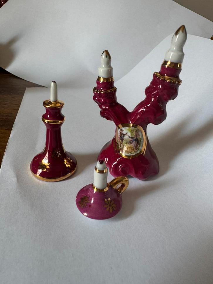 Limoges Porseleinen Miniatuur Kandelaars – Set van 3, Antiek en Kunst, Antiek | Porselein, Ophalen of Verzenden