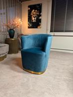 4 Velvet Stoelen met Gouden Onderstel - Goede Staat, Huis en Inrichting, Stoelen, Ophalen, Gebruikt, Blauw, Hotel chique