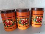 Set van 3 vintage keukenbussen, voorraadbussen met kunststof, Verzamelen, Blikken, Ophalen of Verzenden, Gebruikt, Koffie, Overige merken