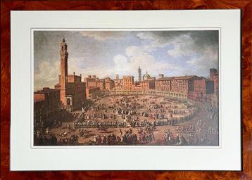 Italiaanse poster van Siena in notenhouten lijst beschikbaar voor biedingen