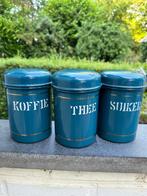 Vintage petrol emaille bussen blik koffie thee suiker retro, Ophalen of Verzenden, Gebruikt, Koffie, Overige merken