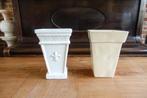 2 hoge roomwitte - ecru bloempotten - aardewerk - v.a. 1,00, Tuin en Terras, Gebruikt, Vierkant, Binnen, Ophalen of Verzenden