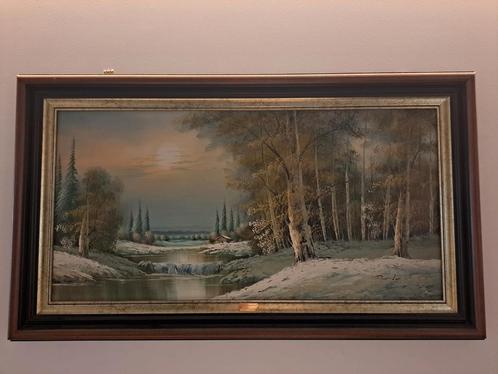 Groot winter landschap 140x80cm Gaston quidousse, Antiek en Kunst, Kunst | Schilderijen | Klassiek, Ophalen