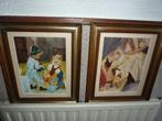 set van 3 oude schilderijtjes achter glas gesigneerd, Antiek en Kunst, Kunst | Schilderijen | Klassiek, Ophalen of Verzenden