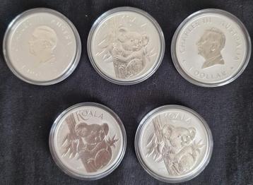 5x 1 oz Australian Koala Zilver Munten 2024 beschikbaar voor biedingen