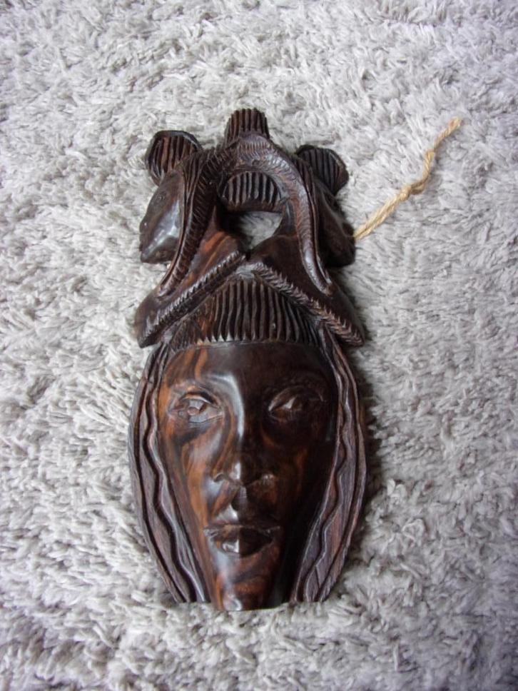MASKER AFRIKA-AFRIKAANS VAN ZWAAR EBBENHOUT/HANDGEMA, Antiek en Kunst, Kunst | Niet-Westerse kunst, Ophalen
