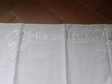 Antieke lakenset 1 persoons borduur 'Goeden nacht' *eureka* beschikbaar voor biedingen
