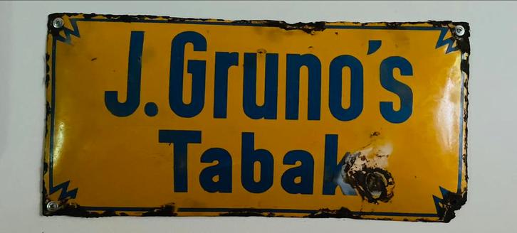 Gruno oud emaille bol tabak reclamebord uit Groningen, Verzamelen, Merken en Reclamevoorwerpen, Gebruikt, Reclamebord, Ophalen of Verzenden