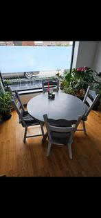 Houten eettafel met 4 stoelen, Huis en Inrichting, Complete eetkamers, Ophalen, Gebruikt, Landelijk, 4 tot 6 stoelen