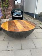 Rustieke salontafel - hout met staal, Huis en Inrichting, Ophalen, Gebruikt, 50 tot 100 cm, Rond