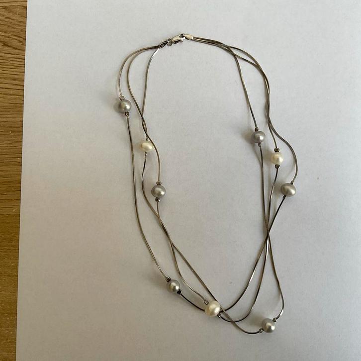 Zilveren Collier met Parels., Sieraden, Tassen en Uiterlijk, Kettingen, Zo goed als nieuw, Zilver, Ophalen of Verzenden