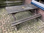 Picknicktafel tuintafel hout bruin, nieuwe verflaag nodig!, Tuin en Terras, Ophalen, Gebruikt, Rechthoekig