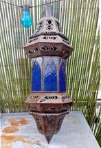 Oosterse hanglamp, blauw glas, metaal, Oosters, Marokkaans, Gebruikt, 50 tot 75 cm, Ophalen