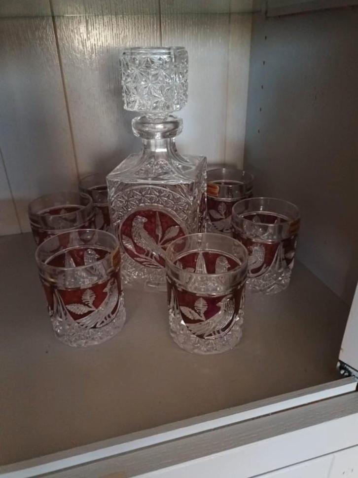 Decanteer set Karaf met zes glazen, Antiek en Kunst, Antiek | Glas en Kristal, Ophalen