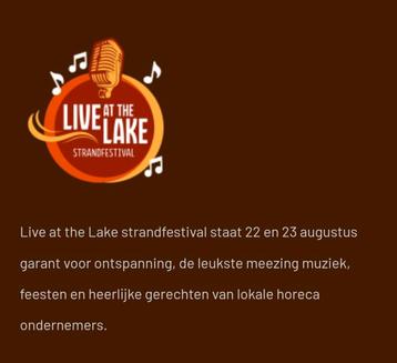 2 kaarten voor Live at the lake festival beschikbaar voor biedingen