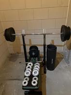 Complete Halterbank met Verstelbare Bank en 135 kg aan Gewic, Sport en Fitness, Fitnessmaterialen, Ophalen, Zo goed als nieuw