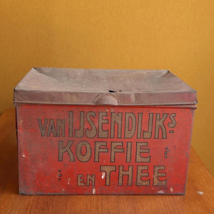 Vintage koffie blik, kruideniers groot opberg blik, Verzamelen, Blikken, Gebruikt, Koffie, Ophalen of Verzenden