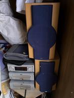 Jvc stereo 2 boxen blauw hout + Cd s 2 mappen, Ophalen, Zo goed als nieuw, JVC