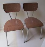2x vintage keukenstoel in chroom en bruine formica houtprint, Ophalen, Gebruikt, Bruin, Twee