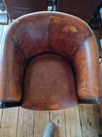Vintage lederen fauteuil, Huis en Inrichting, Fauteuils, Ophalen, Gebruikt, Minder dan 75 cm, Hout