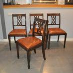 Schapenleren eetkamerstoelen nieuwe zitting (4 stuks), Huis en Inrichting, Stoelen, Ophalen of Verzenden, Zo goed als nieuw, Leer