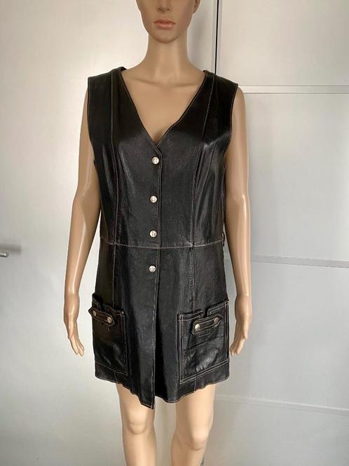 J85 Lange echt-leren bodywarmer maat 38=M vest d-bruin, Kleding | Dames, Bodywarmers, Zo goed als nieuw, Maat 38/40 (M), Bruin