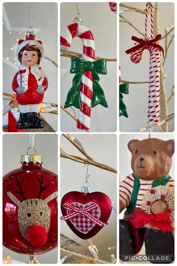 7 kerstboom ornamenten rood wit vintage beschikbaar voor biedingen