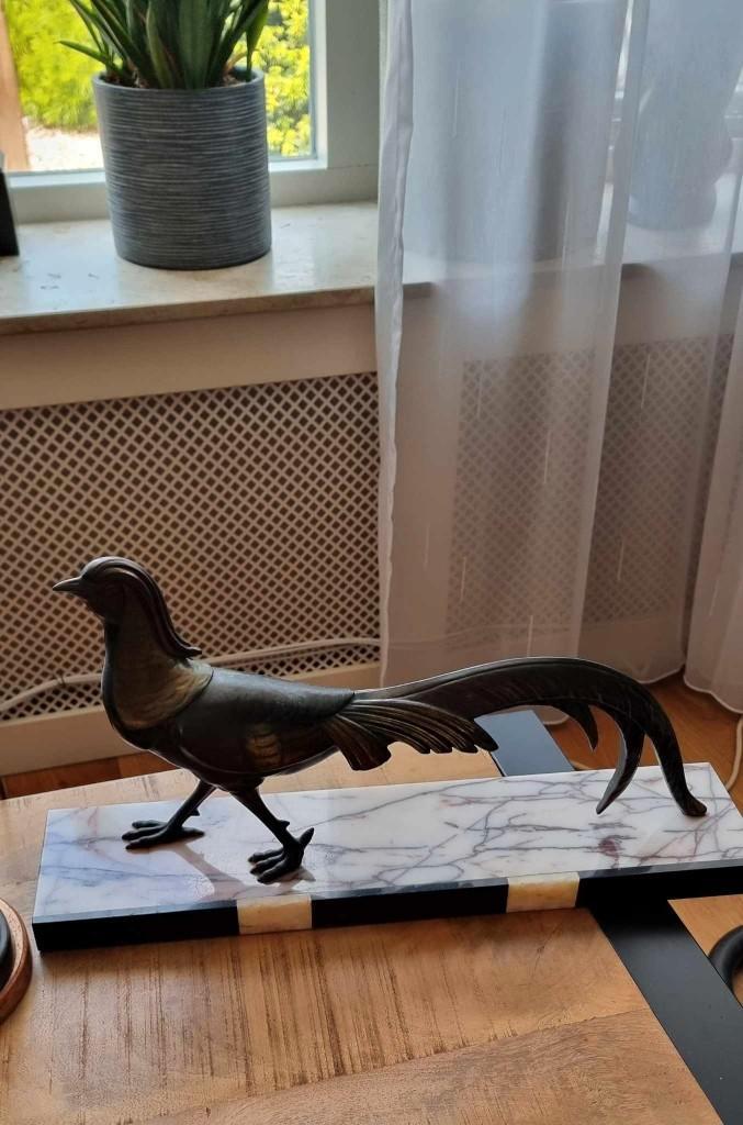 Grote fazant op marmeren plateau - marmer, brons, Antiek en Kunst, Antiek | Koper en Brons, Brons, Verzenden
