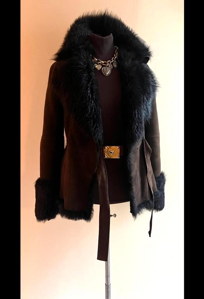 MaxMara Max Mara 36 38 shearling lammycoat jasje bruin zwart, Kleding | Dames, Jassen | Winter, Zo goed als nieuw, Maat 36 (S)