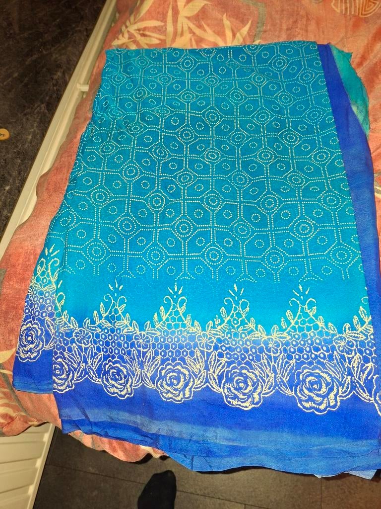 Indiase sari, Kleding | Dames, Ophalen of Verzenden, Blauw, Overige typen
