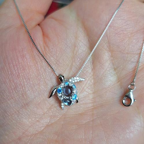 Schildpad ketting, Sieraden, Tassen en Uiterlijk, Kettingen, Nieuw, Zilver, Zilver, Met hanger, Met kristal, Verstelbaar, Verzenden