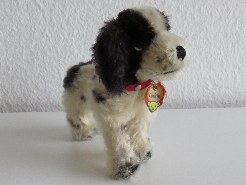 Steiff Cockie hond Cocker Spaniel zwart wit Vintage 1960's, Antiek en Kunst, Antiek | Speelgoed, Ophalen of Verzenden