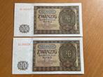 2 x 20 mark UNC 1948 opeenvolgende nummers, Postzegels en Munten, Bankbiljetten | Europa | Niet-Eurobiljetten, Ophalen of Verzenden