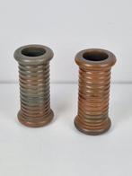 Set 2 Vintage Geribbelde cilinder design vaas Aardewerk ´60, N, Aardewerk of Porselein, Ophalen of Verzenden, N