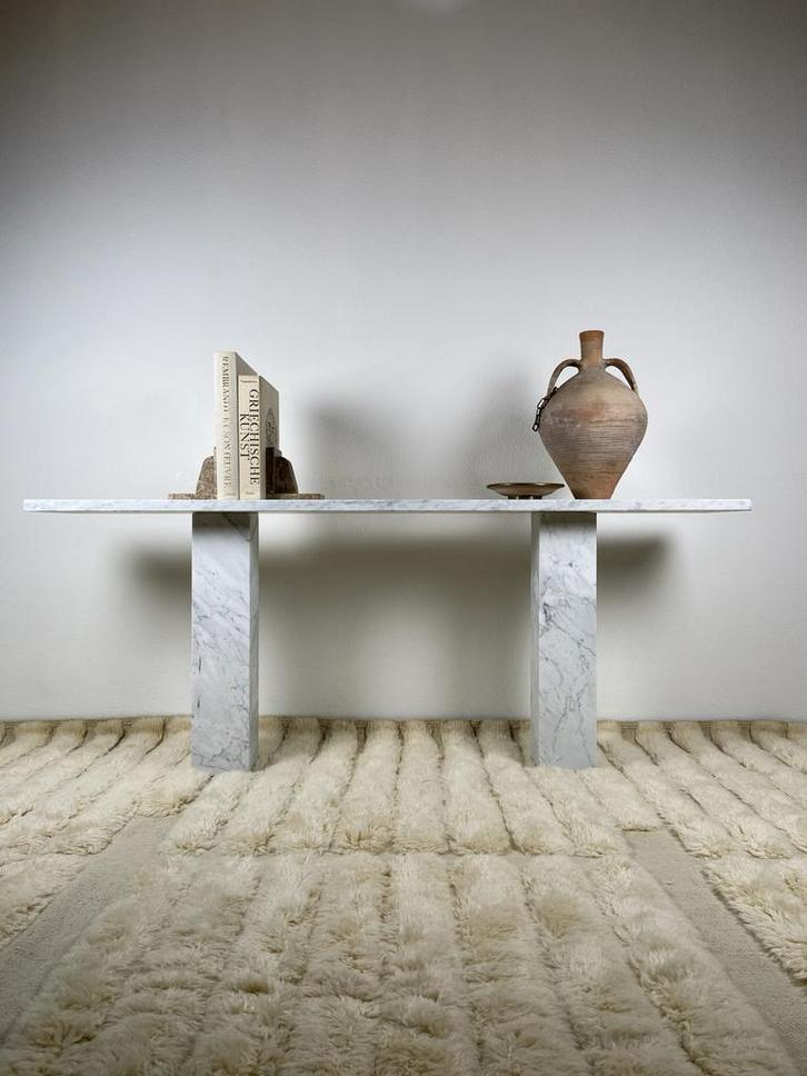 Vintage Side Table Bianco Cararra, Antiek en Kunst, Antiek | Meubels | Tafels, Ophalen of Verzenden