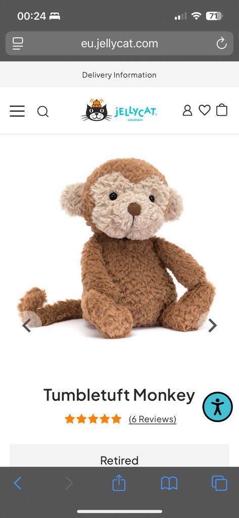 GEZOCHT! help! Jellycat tumbletuft monkey, Kinderen en Baby's, Speelgoed | Knuffels en Pluche, Overige typen, Ophalen of Verzenden