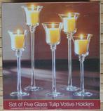 Set 5 glazen kaarsenhouders tulp op voet div. lengtes nieuw, Huis en Inrichting, Woonaccessoires | Kandelaars en Kaarsen, Nieuw