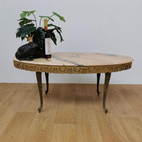 Vintage Hollywood Regency salontafel koffietafel marmer blad, Huis en Inrichting, Tafels | Salontafels, Gebruikt, Ovaal, Ophalen of Verzenden