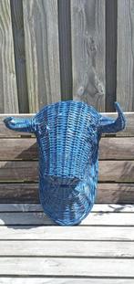 Rieten stierenkop wanddecoratie blauw 42 x 41 cm, Ophalen of Verzenden, Gebruikt