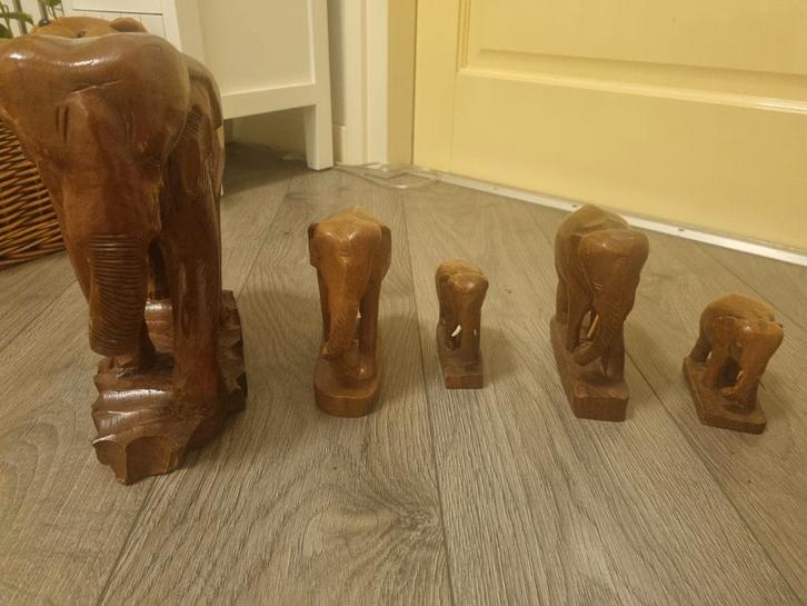 Houten Olifanten Familie Set, Antiek en Kunst, Kunst | Beelden en Houtsnijwerken, Ophalen of Verzenden