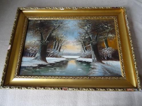 Schilderij winters landschap, schilder Ad. Vegt?, Antiek en Kunst, Kunst | Schilderijen | Klassiek, Ophalen