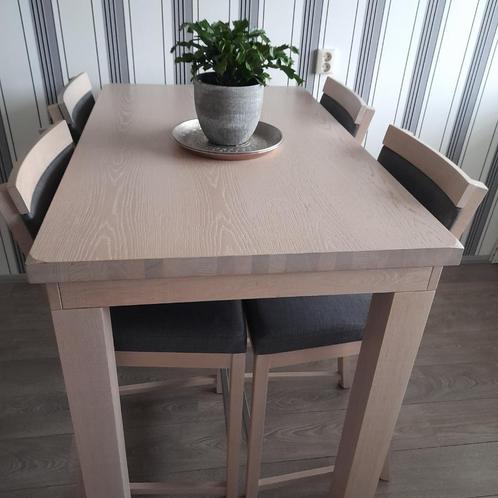 licht eiken bar/ eettafel met 4 stoelen, Huis en Inrichting, Tafels | Eettafels, Zo goed als nieuw, 50 tot 100 cm, 100 tot 150 cm
