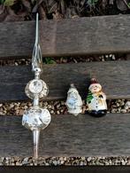 Vintage piek en 2 kerstballen, kerstman en sneeuwpop, Ophalen of Verzenden, Gebruikt
