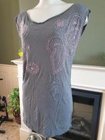 Antik Batik mooie grijs roze kralen top shirt M 40 gratis V., Maat 38/40 (M), Verzenden, Zo goed als nieuw, Zonder mouw